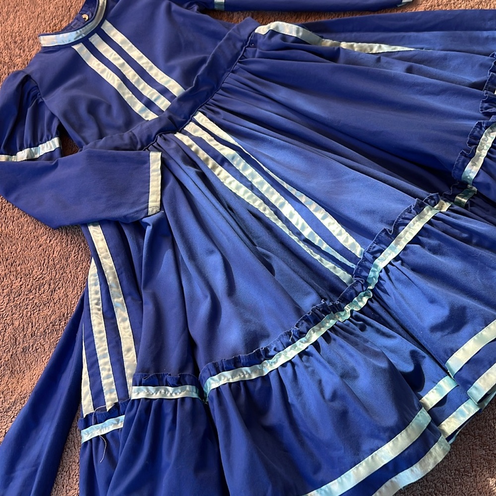 Charming Blue Escaramuza Dress with Ruffle Accents